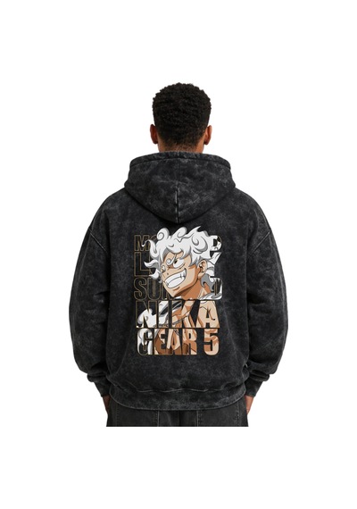 Sevbano One Piece Monkey D. Luffy Nika Gear 5 Anime Baskılı Unisex Oversi Siyah