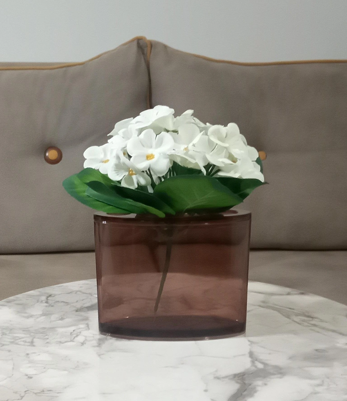 2 Adet Vazo Dahil,vazoda Çiçek,beyaz Yapay Çiçek,vazo Dekoratif Oval Kahverengi 13x5x15cm Çok Renkli