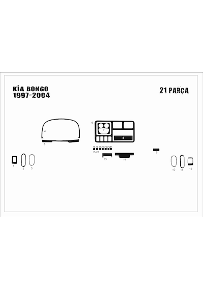 Kia Bongo Torpido/konsol Kaplama 1997-2004 21 Parça Piano Black