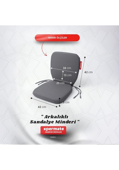 Tr Arkalıklı Sandalye Minderi Oval Bağcıklı Mutfak Bahçe Balkon Minderi Antrasit Diğer