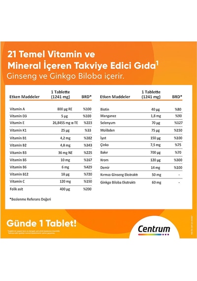 Centrum Energy Multivitamin 2 x 30 Tablet + Günlük Vitamin Kutusu
