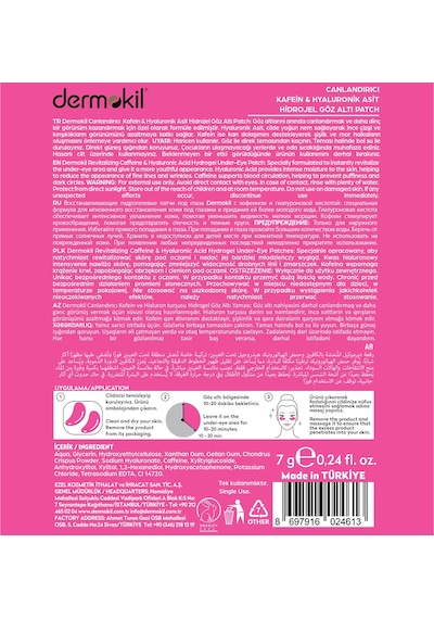 Dermokil Canlandırıcı Kafein & Hyaluronik Asit Hidrojel Patch Göz Altı Maskesi X 5 Adet