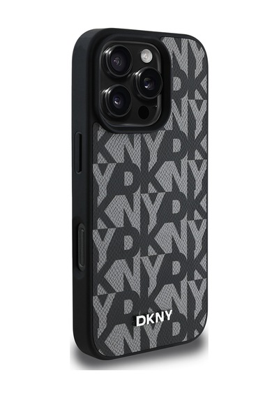Apple Uyumlu iPhone 16 Pro Max Kılıf Dkny Lisanslı M-safe Şarj Özellikli 3d Yazılı Grid Pattern Kapak Kahverengi