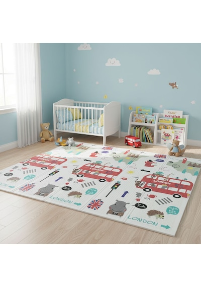 Katlanabilir Çift Taraflı Eğitici Çocuk Oyun Matı, Halısı 180x150 Taşıma Çantalı -london