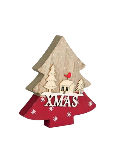 Ahşap Ev Konseptli Çam Ağacı 14 Cm - Dekoratif Ve Hediyelik Ahşap Yılbaşı Süsü, Figürü.... 20 CM