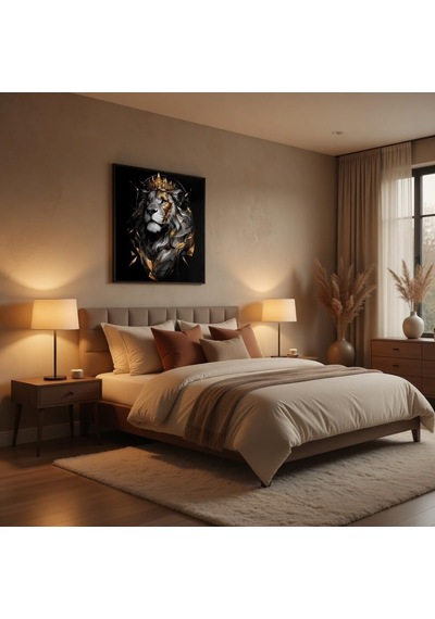 Lexroo Bybars Aslan Kral Temalı Modern Duvar Dekoru 40x50 Cm 3 Mm Forex Tablo Siyah Altın Tasarım