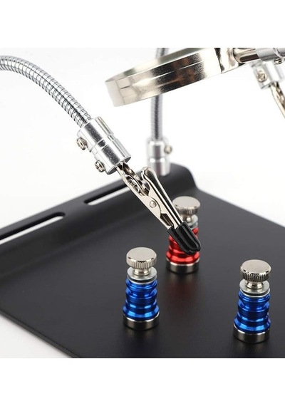 Manyetik Tabanlı Büyüteçli Lehimleme Üçüncü El Pcb Devre Tutucu Havya Standı Esnek Kollu