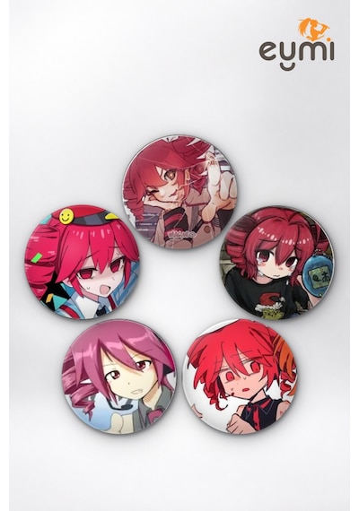 Vocaloid Kasane Teto Duygusal & Retro İğneli Buton Rozet 5li Set Vol.2 Çok Renkli