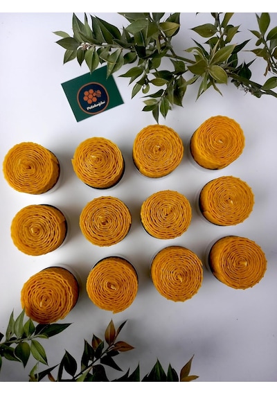 12 Adet Sarma Tealight Mum 3,5cm X3cm Doğal Petek Balmumu Mum Sarı