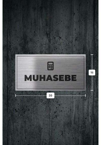 Muhasebe Yazılı - Metal - Gümüş Renk - Kapı İsimliği - 30x15 Cm