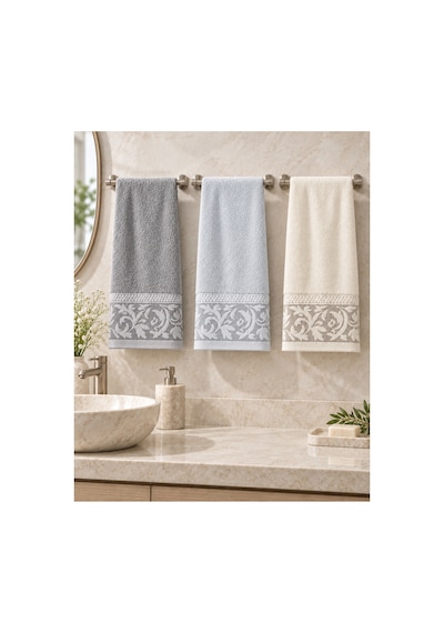 Sarmaşık Desenli Havlu 50x90 Cm 3 Lü Set %100 Pamuk - Arctic Pearl Çok Renkli