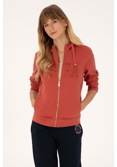U.S. Polo Assn. Kadın Kiremit Fermuarlı Kapüşonlu Basic Sweatshirt 50307769-VR026