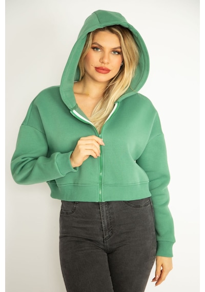 Şans Kadın Yeşil 3 İplik Polar Ön Fermuarlı Kapşonlu Sweatshirt 65n35050-yeşil Yeşil