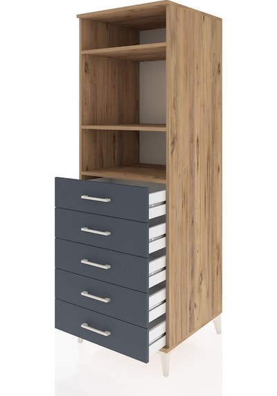 Kronos Dolap 3 Raflı 5 Çekmeceli 60x59x182 Çam-antrasit Çam