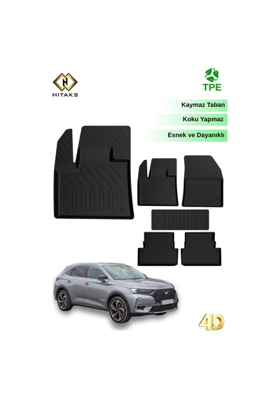 Hitaks Ds7 Paspas Crossback 2018 Sonrası İle Uyumlu 4d Paspas Siyah Havuzlu Oto Paspas