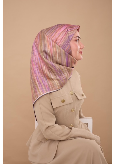 Silk Home Twill İpek Eşarp 11484-42 Mor, Pembe, Yavruağzı, Yeşil, Küf Yeşili