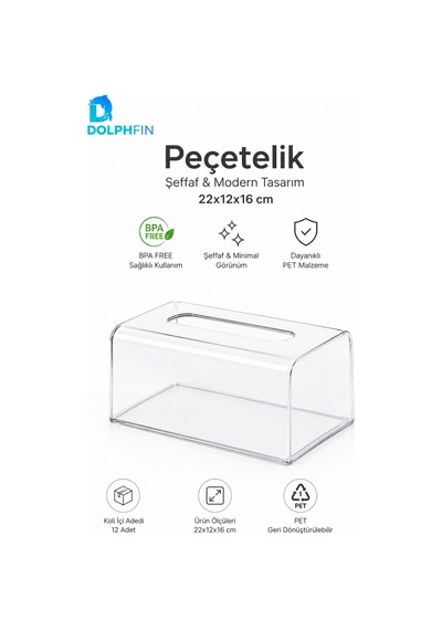 Şeffaf Pet Peçetelik Kutu Mendil Kutusu Masaüstü Peçete Dispenseri 22x12x16 Cm Seffaf