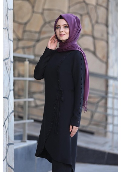 İbrahim Burak Etiler Collection Boncuk İşlemeli Takım Mdc 5434 Siyah