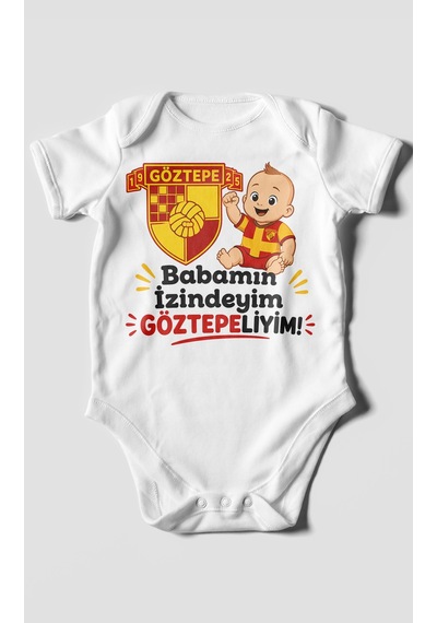 Morivokids Babamın İzindeyim Göztepeliyim Kısa Kollu Bebek Body %100 Pamuk Beyaz