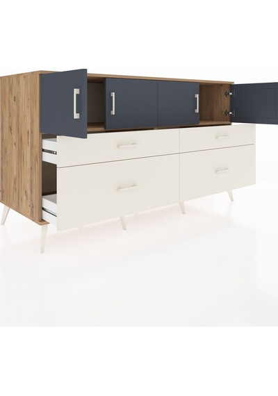Kronos Konsol 2 Raflı 4 Çekmeceli 4 Kapaklı 176x59x99 Çam-antrasi Çam-antrasit/aytaşı