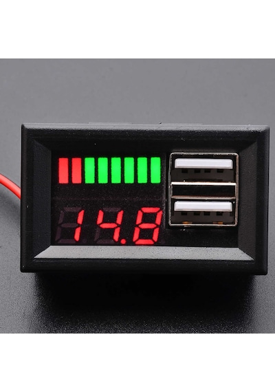 USB Soketli Voltmetreli Akü Kapasite Göstergesi 12V Pil uyumlu
