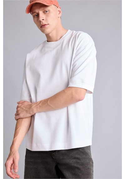 Defacto Loose Fit Bisiklet Yaka Kısa Kollu Ağır Kumaş Basic Beyaz Tişört B4844ax26auwt34 Beyaz-wt34