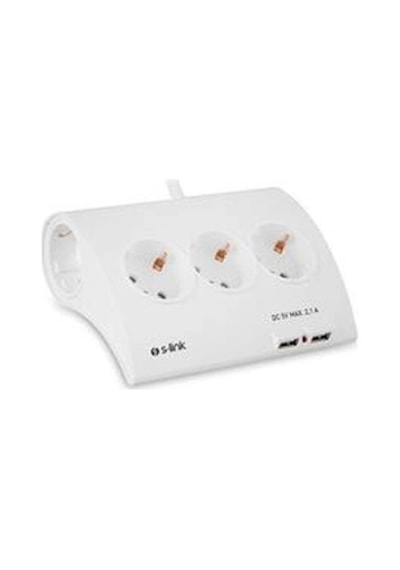 S-link Spg9-5-15 Akım Koruma Ve 2 Adet 2.1a Usb Şarj Soketli Beşli Masaüstü Grup Priz Kdo