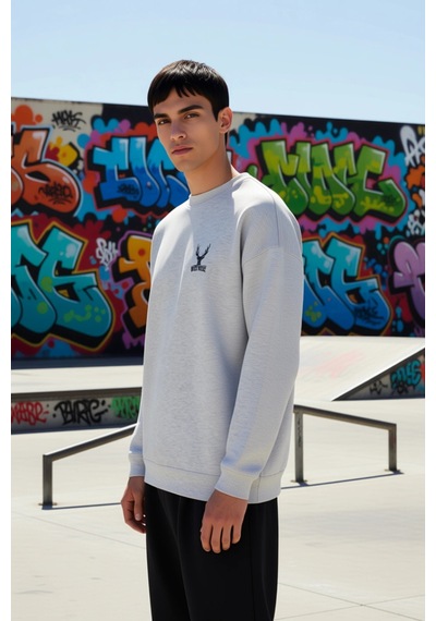 Benerly Erkek Bisiklet Yaka Düşük Kol Uzun Kol Sweatshirt Fonksiyonel Day Gri Melanj