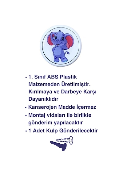 Fil Çocuk Odası Mobilya Kulbu - 55 MM - Abs Plastik Tekli Düğme Dolap ve Çekmece Kulpu Mor