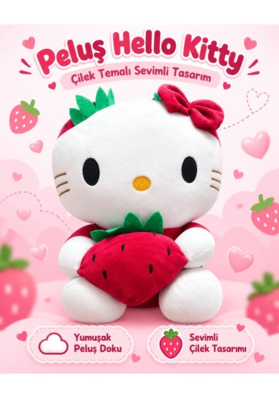 Oyuncak Hello Kitty Peluş Büyük Boy Yumuşak Sevimli Hediyelik Oyun Arkadaşı 40 Cm Kırmızı