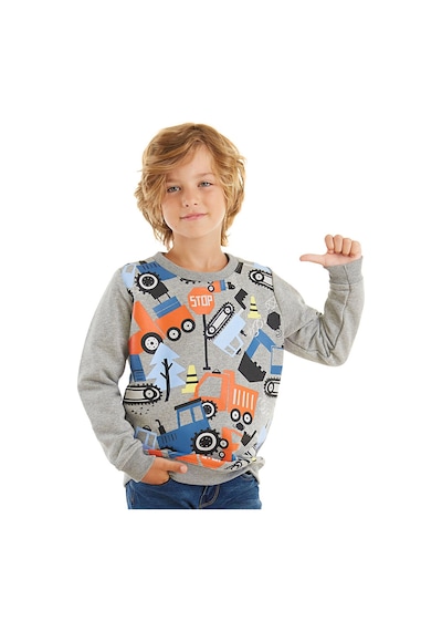 Denokids Sevimli Arabalar Gri Erkek Çocuk Sweatshirt Gri
