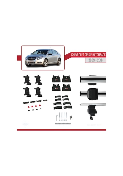 Chevrolet Cruze Hatchback 2009-2016 Arası İle Uyumlu Ace-4 Ara Atkı Tavan Barı Gri