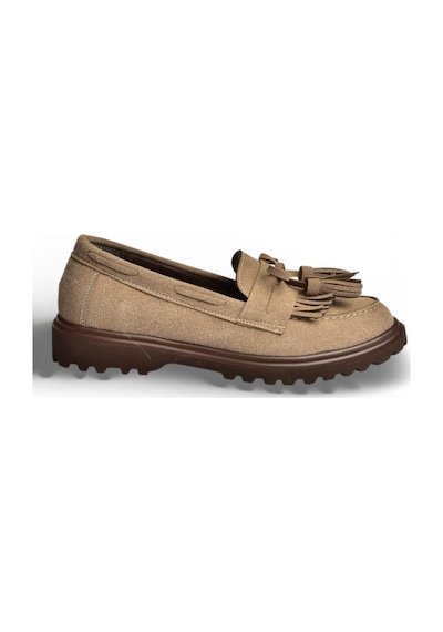 Fox Shoes Y996653002 Vizon Süet Püskül Detaylı Kadın Makosen Ayakkabı Vizon