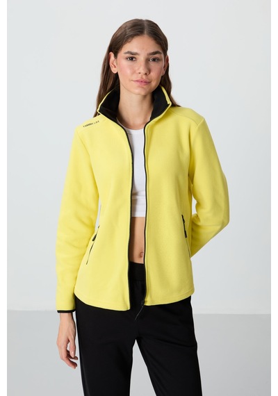 Tommy Life Limon Dik Yaka Fermuarlı Rahat Form Kadın Polar Sweatshirt - 97173 Limon Sarısı