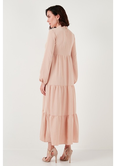 Lela Modest Regular Fit Dik Yaka Uzun Bayan Elbise 611El545 Bej