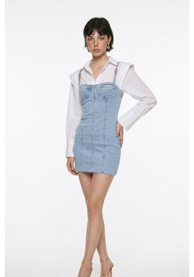 Holly Lolly H Aksesuarlı Likralı Mini Danny Jean Elbise Mavi