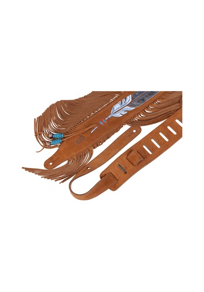 Levy's Leathers 2.5 "kızılderili İlham Veren Tüy Ve Saçak Tasarımlı Süet Gitar Kayışı Bal Kahverengi Renk Ms17aıf-004
