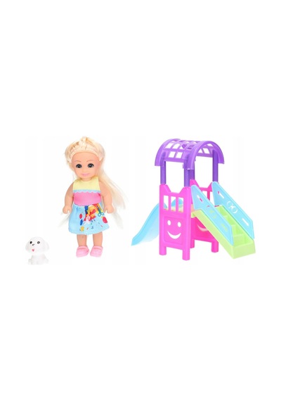 Kaydıraklı Mini Bebek Seti 12 Cm Sevimli Köpek Figürlü Kız Çocuk Evcilik Oyunu