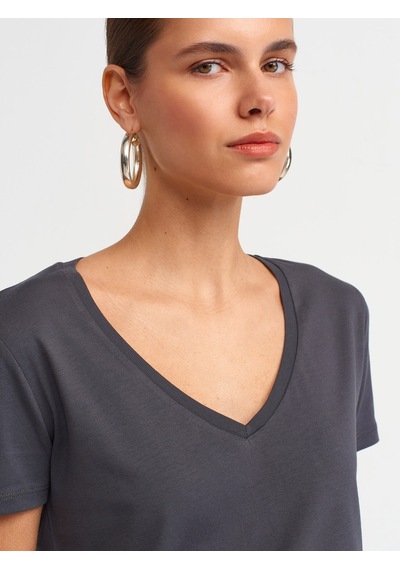 Dilvin V Yaka Basic T-shirt Antrasit