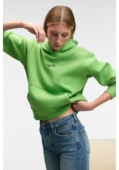 ETHIQUET ME UREA Kadın Nakışlı Kapüşonlu Comfort Fit Fıstık Yeşili Sweatshirt