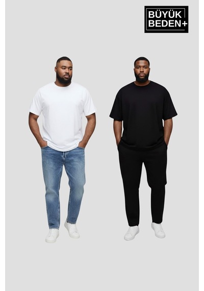 Superlife Büyük Beden Erkek Basic Bisiklet Yaka 2'li Tişört Seti 3xl-6xl Spr26bts510+2 Beyaz - Siyah Superlife Büyük Beden Erkek Basic Bisiklet Yaka 2'li Tişört Seti 3xl-6xl Spr26bts510+2 Beyaz - Siyah