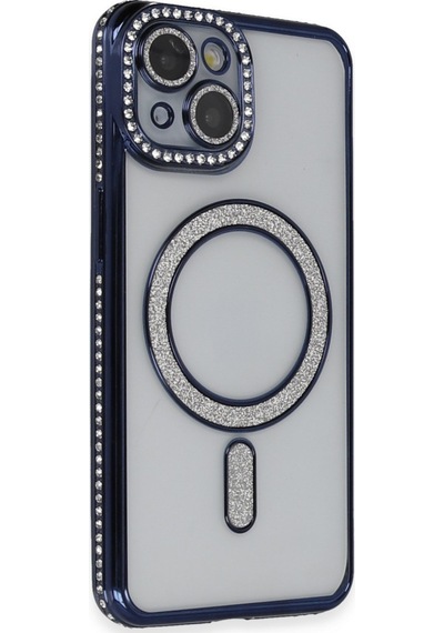 Apple Uyumlu   iPhone 13 Kılıf Joke Simli Magneticsafe Kılıf - Lacivert
