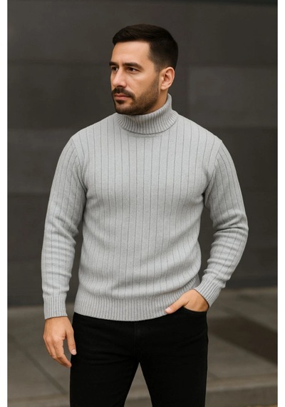 Butik İstanbul Erkek Fitilli Triko Kazak 3lü Set Gri Haki Siyah Regular Balıkcı Yaka Tam Boğazlı Triko Seti Modeli Kazak Çok Renkli