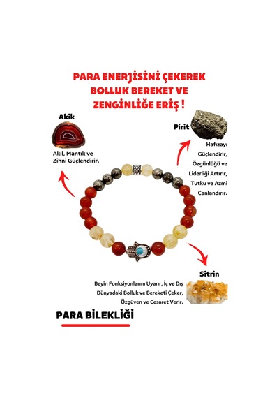 Gümüştel El Sanatları Para Bereket Ve Zenginlik Doğal Taş Tılsım Bilekliği Pirit Sitrin Akik Doğaltaş Kadın Erkek Bileklik Çok Renkli