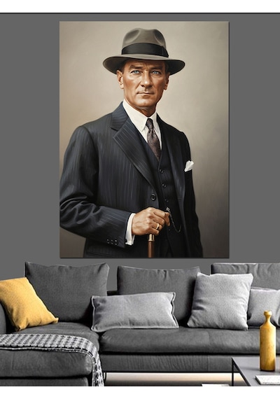 Ahşap Tablo Fötr Şapkalı Mustafa Kemal Atatürk Portresi