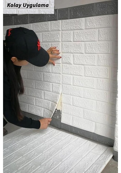 Ukab Dekor Kendinden Yapışkanlı Köpük Esnek Taş Tuğla Desen Panel Duvar Beyaz 50 X 30 Diğer