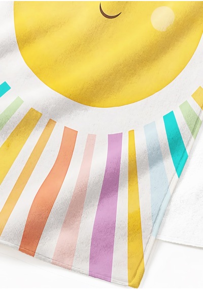 Renkli Güneş Temalı Çocuk Plaj Havlusu - Pastel Modern Havuz Deniz Hızlı Kuruyan Mikrofiber Havlu Mat Papatya