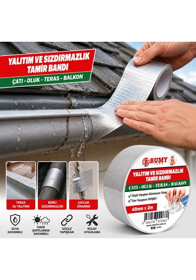 Yalıtım Ve Sızdırmazlık Tamir Bandı 48 Mm X 2 Mt - Alüminyum Yüzey/butil Bant - Sakız Bant Genel