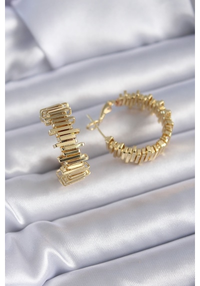 Gold Renk Pirinç Halka Model Kadın Küpe Çok Renkli