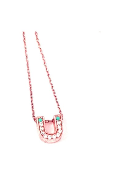 Ü Harfi Gümüş Rose Minimal Kolye